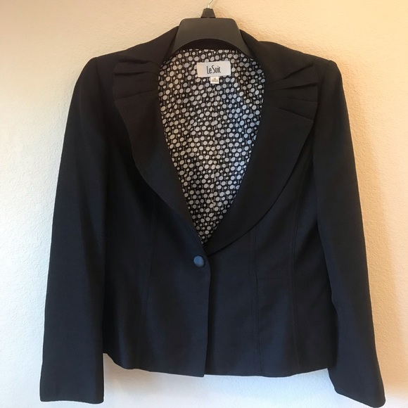 Le Suit Black Blazer Jacket Womens Size 10 Shawl Collar Single Button Closure